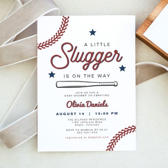 BARRY Little Slugger Baseball Baby Shower Inbjudningar (A little slugger is on the way baseball baby shower invitation)