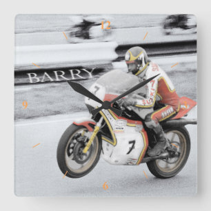Barry Sheene 2, handfärgad version Fyrkantig Klocka