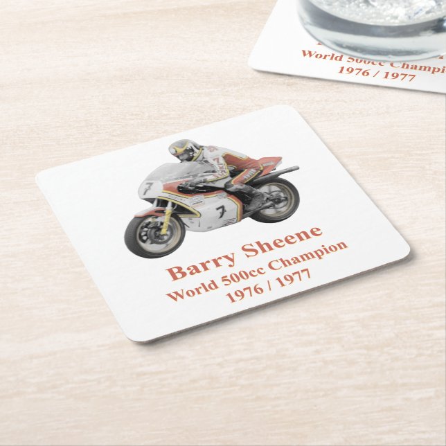 Barry Sheene 2, handfärgad version Underlägg Papper Kvadrat (Vinklad)