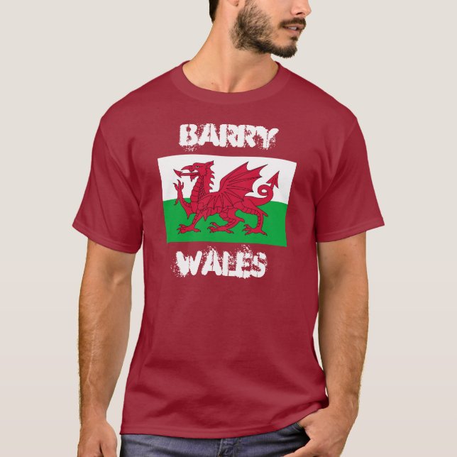 Barry, Wales med Welsh flagga Tee Shirt (Framsida)