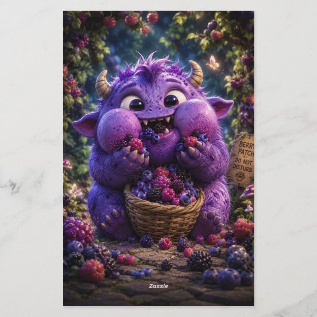 Bärrymling Söt Monster Fantasi Skogs Konst Brevpapper (Baksida)