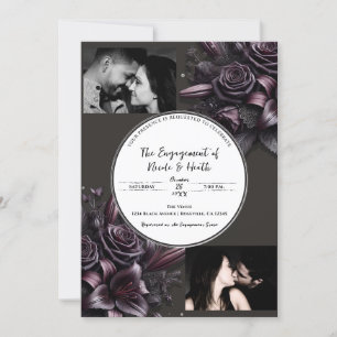 Bärsl Purple & Black Lily Rose Blommig Förlovning Inbjudningar