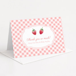 Bärsmakande jordgubbar och rosa vit gingham tack kort