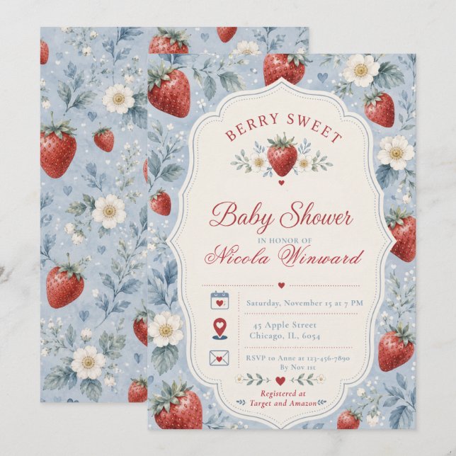 Bärsoet Baby Shower Inbjudningar (Fram/baksida)
