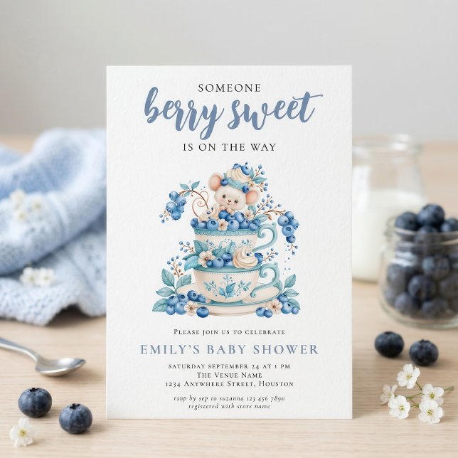 Bärsoet blåbärsmus tekopp baby shower inbjudningar (Skapare uppladdad)