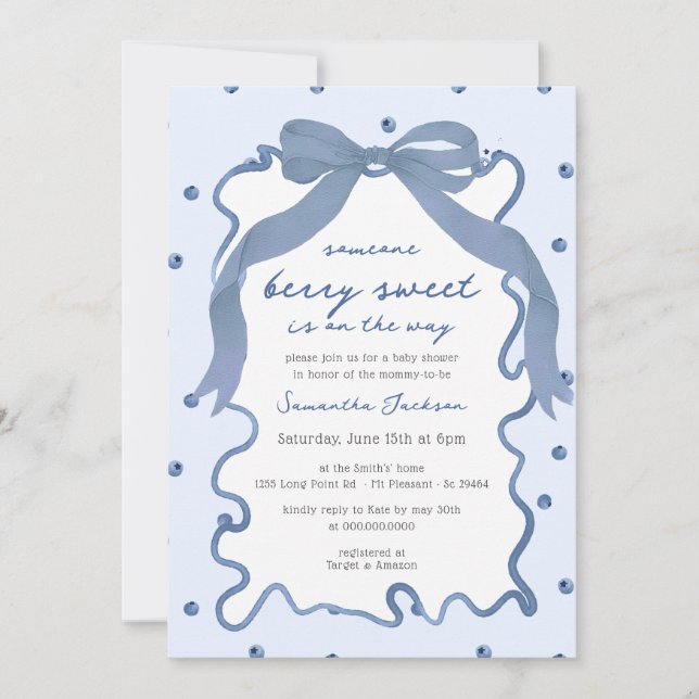 Bärsoet Handritad Bebisblåbärs Baby Shower Inbjudningar (Framsida)