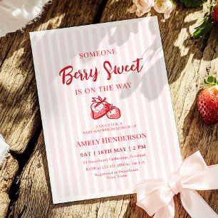 Bärsoet Handritad Jordgubb Babyfirande Inbjudningar