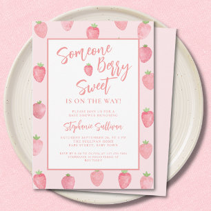 Bärsoet Jordgubbs Baby Shower Inbjudningar