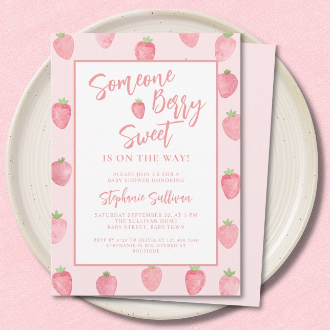Bärsoet Jordgubbs Baby Shower Inbjudningar (Skapare uppladdad)