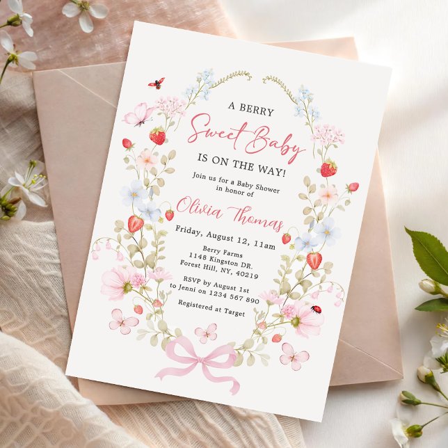 Bärsoet Jordgubbs Baby Shower Inbjudningar (Skapare uppladdad)