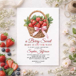 Bärsoet Jordgubbs Baby Shower Inbjudningar