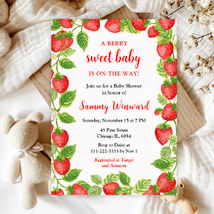 Bärsoet Jordgubbs Baby Shower Inbjudningar