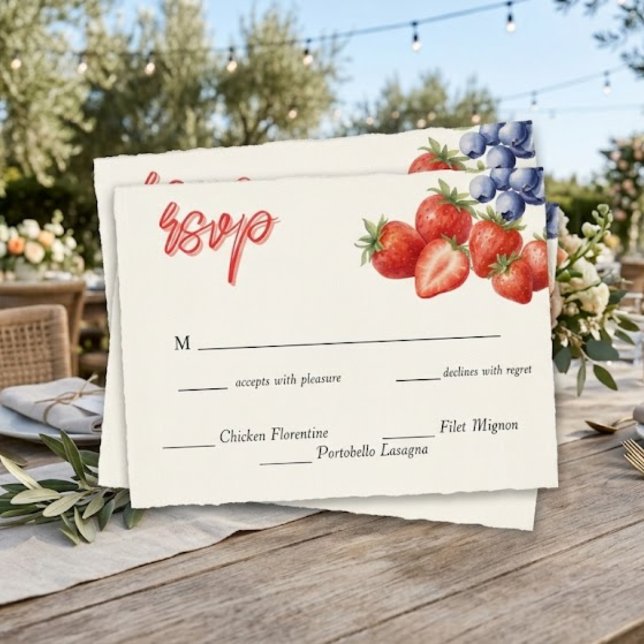 Bärsoet Jordgubbs Bröllopsdusch RSVP-kort Vykort (Skapare uppladdad)