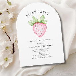 Bärsoet rosa jordgubbsflicka baby shower inbjudningar