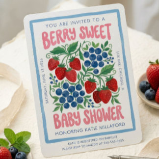 Bärsoß Baby Shower Inbjudan | Jordgubbe