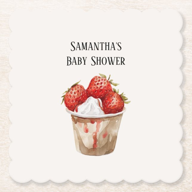 Bärsoß Jordgubbs Baby Shower Underlägg Papper (Framsida)