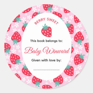 Bärsoß Rosa Jordgubb Baby Shower Runt Klistermärke