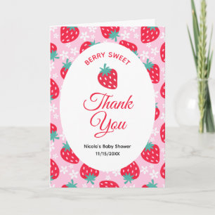 Bärsoß Rosa Jordgubb Babyfirande Tack Kort