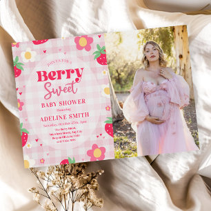 Bärsoß sommarsmågodis jordgubbs baby shower foto inbjudningar