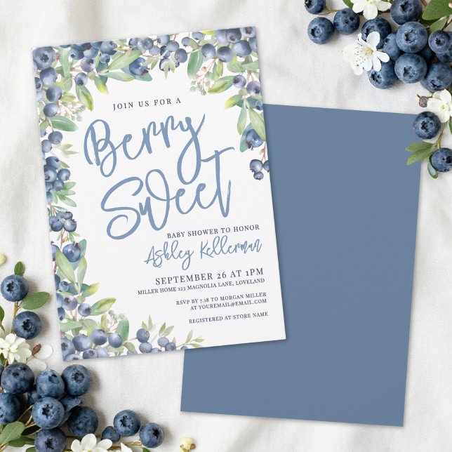 Bärsöt Blåbärs-Baby Shower Inbjudningar (Berry Sweet Blueberry Baby Shower Invitation)