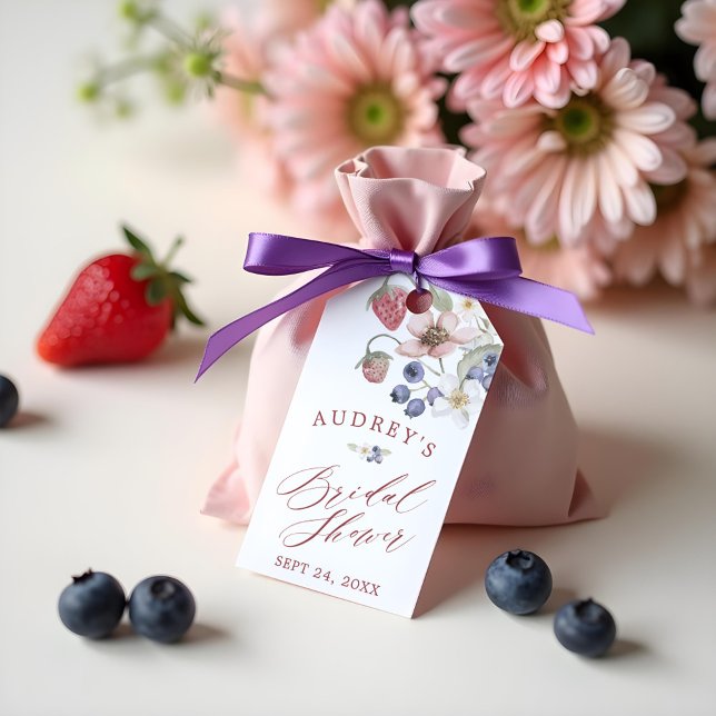 Bärsöt bröllopsfest Vilda bär och blommor Presentetikett (Berry Sweet Bridal Shower Wild Berries & Flowers Gift Tags)