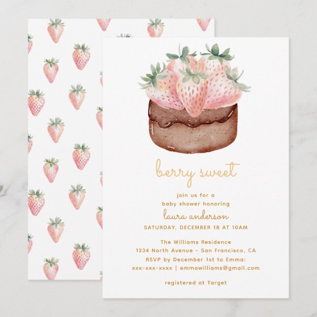 Bärsöt Jordgubbsmuffins Baby Shower Inbjudningar (Fram/baksida)