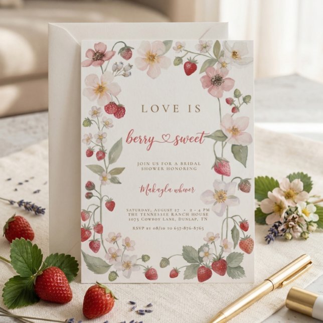 Bärsöt Jordgubbsskötsel Bröllopsdusch Inbjudningar (Skapare uppladdad)