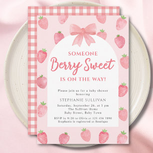 Bärsöt Jordgubbstant Baby Shower Inbjudningar