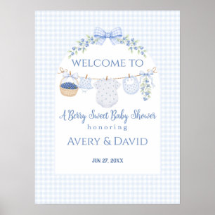 Bärsöt pojke blåbär Babyshower Poster
