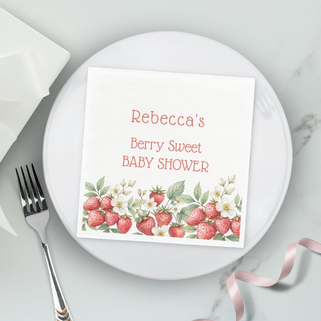 Bärsött baby shower Jordgubbar blommar Pappersservett (Skapare uppladdad)
