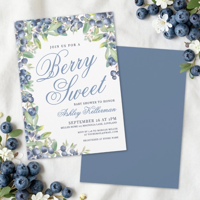 Bärsött Blåbärs-Barnkalas Inbjudningar (Berry Sweet Blueberry Baby Shower Invitation)