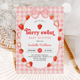 Bärsött sommarjordgubbs-baby shower inbjudningar