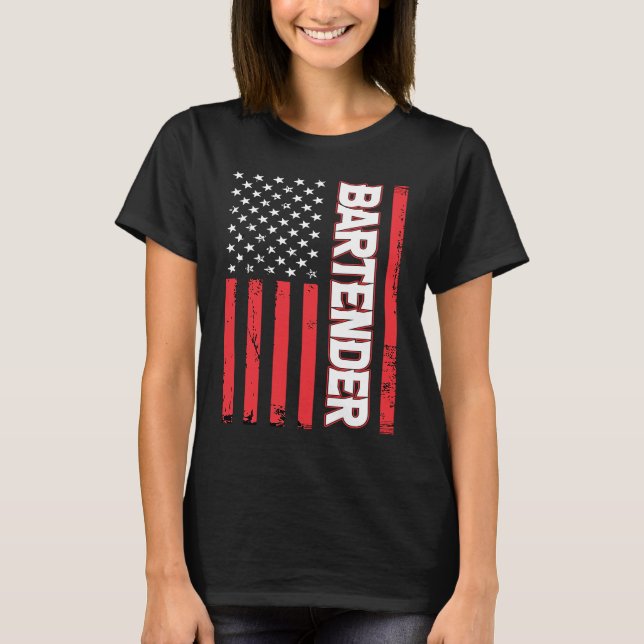 Bartender American Flagga Bartending T Shirt (Framsida)