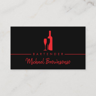 Bartender Bar Club Modern Svart röd Visitkort