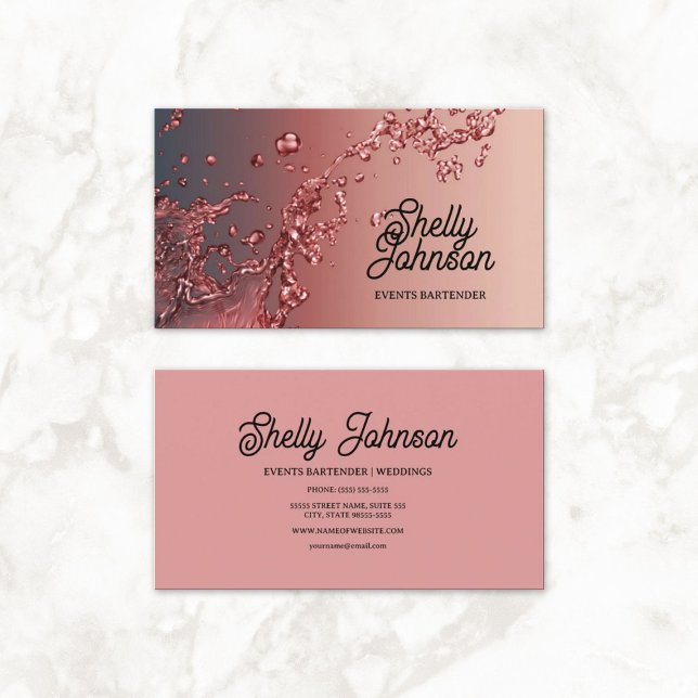 Bartender Bröllop Events Elegant Red Stänk Visitkort (Bartender Wedding Events Elegant Red Splash Business Cards)