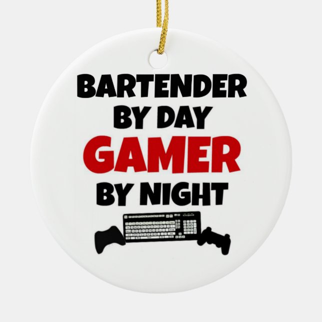 Bartender by Day Gamer by Natt Julgransprydnad Keramik (Framsidan)