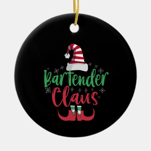 Bartender Claus Funny Santa Family Matching Gift Julgransprydnad Keramik (Framsidan)