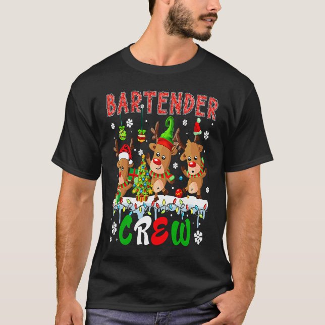 Bartender Crew Three Cute Santa Elf Reindeers Jula T Shirt (Framsida)