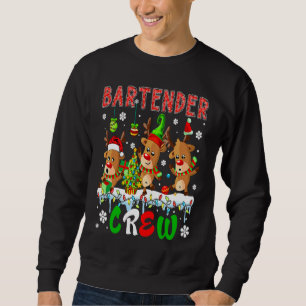 Bartender Crew Three Söta Tomte Elf Älg Jul Lång Ärmad Tröja