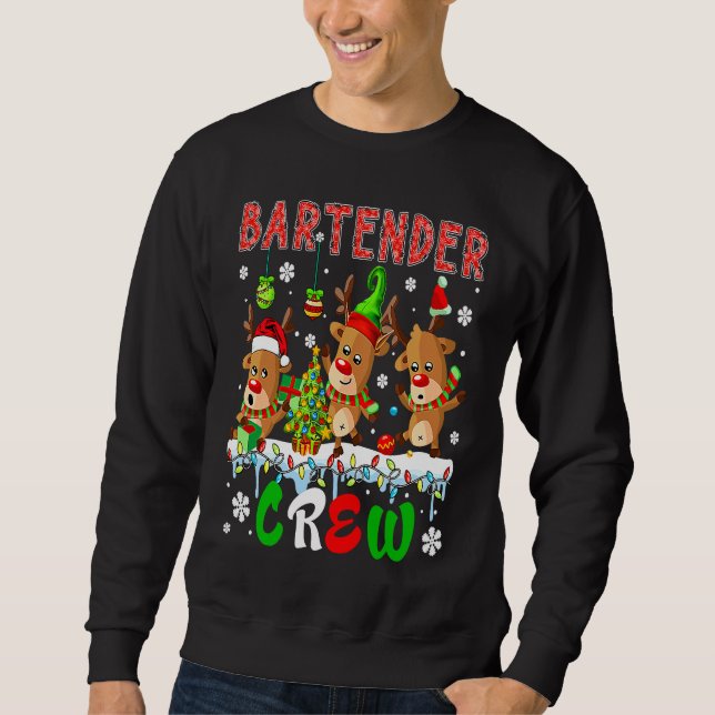 Bartender Crew Three Söta Tomte Elf Älg Jul Lång Ärmad Tröja (Framsida)