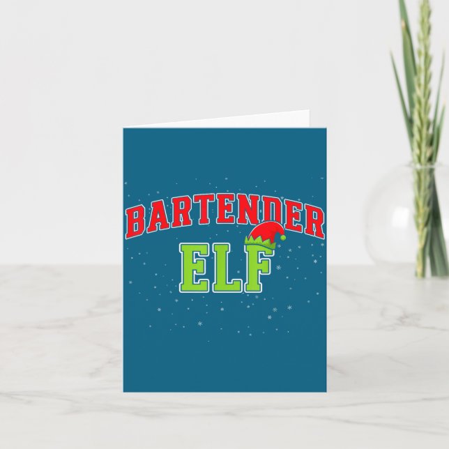 Bartender Elf Christmas Family Matching Group Xmas Kort (Framsida)