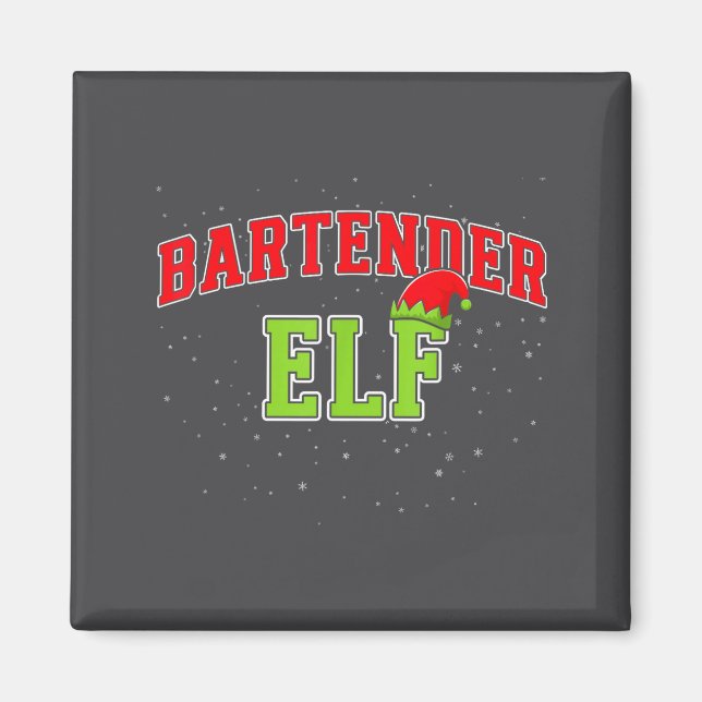 Bartender Elf Christmas Family Matching Group Xmas Magnet (Framsidan)