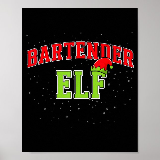 Bartender Elf Christmas Family Matching Group Xmas Poster (Framsidan)