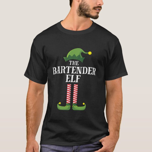 Bartender Elf Matching Family Group juldel T Shirt (Framsida)