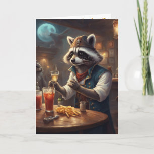 Bartender födelsedag rolig whimsical tvättbjörn kort
