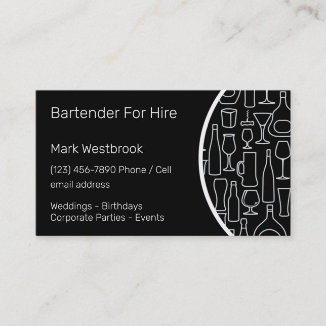 Bartender för hyran modern visitkort (Framsida)