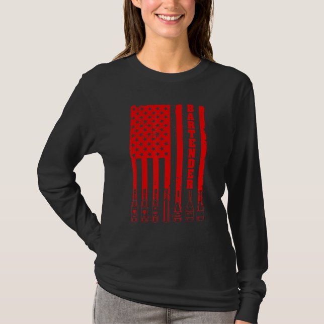 Bartender för män kvinnor oss flagga patriotisk ba t shirt (Framsida)