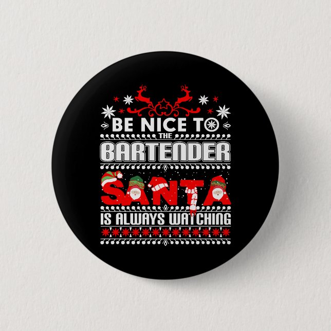 Bartender Fultankarlig Jultröja Present Rolig Bart Knapp (Framsida)