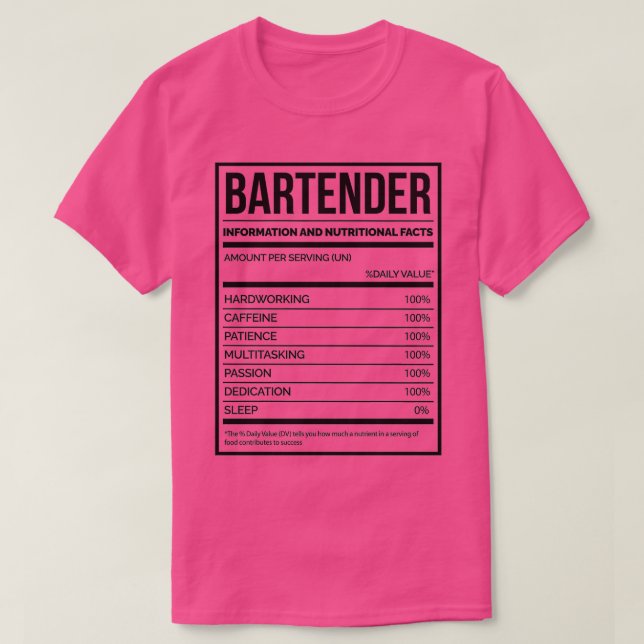 Bartender Funny Bartending Nutrition Label T Shirt (Design framsida)