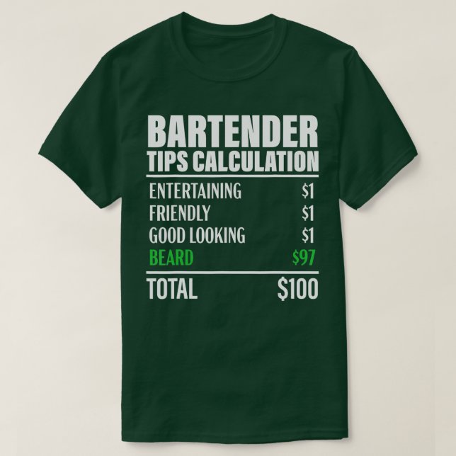 Bartender Funny Beard Bps Calculation Bartending T Shirt (Design framsida)